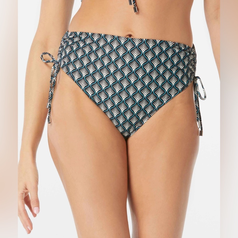Coco Reef Shirred High Waist Bikini Bottom Adjust. Sides Black Patterned Med.NWT